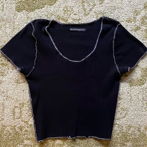 brandy melville crop contrast stitch top